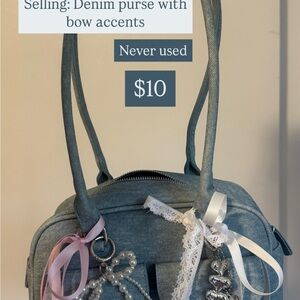 Denim Purse with Bow Accents